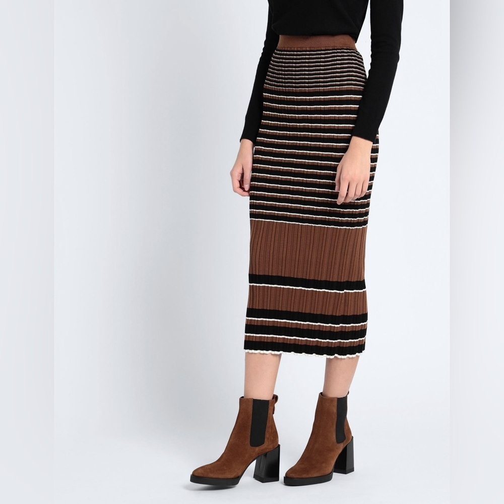 Theory Colorblock Brown Midi Skirt Large